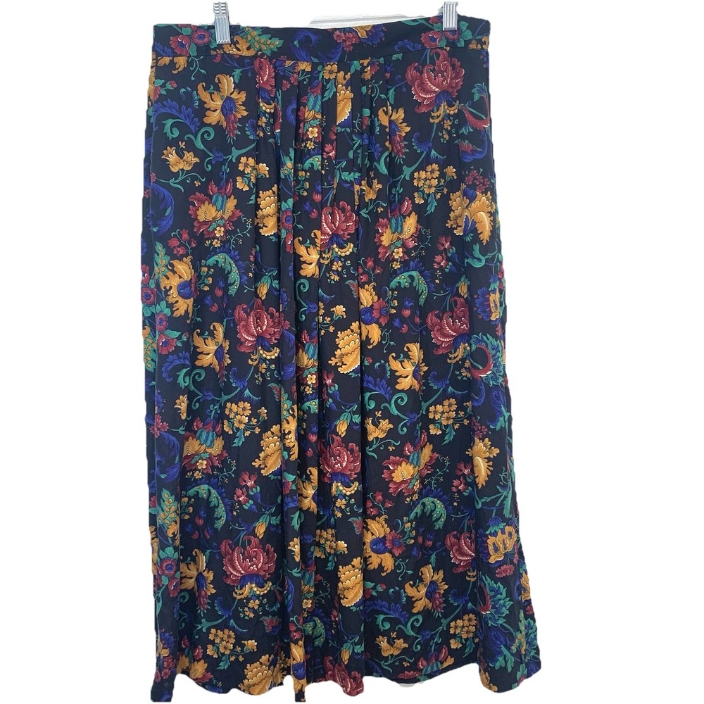 Vinrtage 90s Floral Midi Skirt Pull On Sz 12 Pockets Full Modest Cottagecore USA